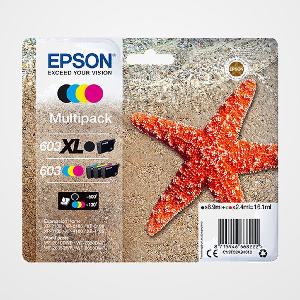 CARTUCHO INKJET EPSON T03A940 Nº603XL EXPRESSION HOME XP-2100/3100/4100 WF-2830DWF/2850DWF MULTIPACK (4 col.)