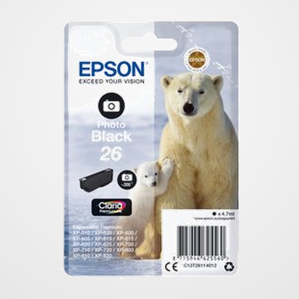 CARTUCHO INKJET EPSON T261140 Nº26 XP-510/520/600/605/610/615/620/625/700/710/720/800/810/820 NEGRO 4,7ML