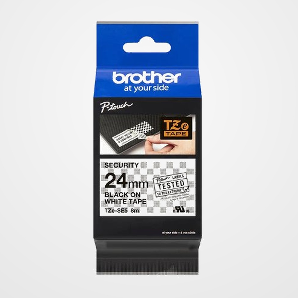 CINTA de ROTULAR BROTHER LAMINADA DE DSEGURIDAD 8m 24mm NEGRO sobre BLANCO