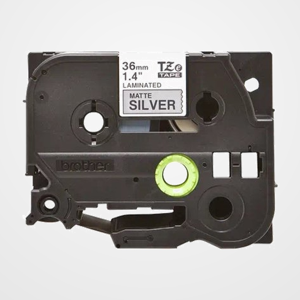 CINTA de ROTULAR BROTHER LAMINADA METALICA 8m  36mm NEGRO sobre PLATA