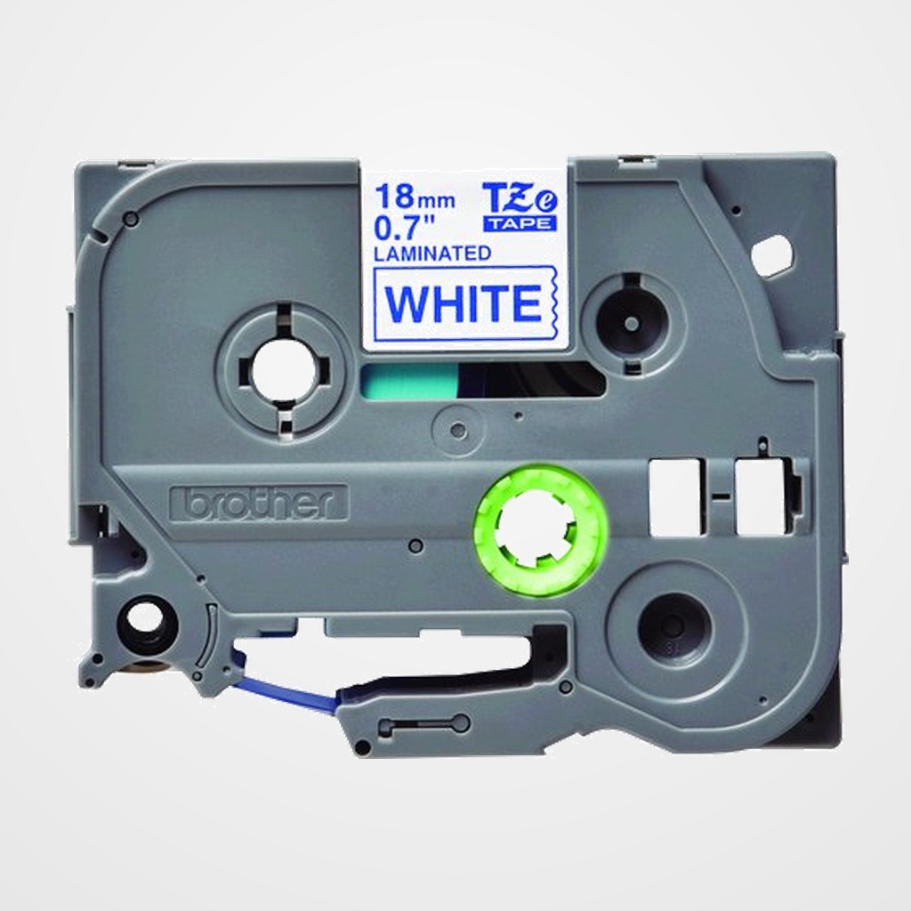CINTA de ROTULAR BROTHER LAMINADA 8m 18mm BLANCO sobre AZUL