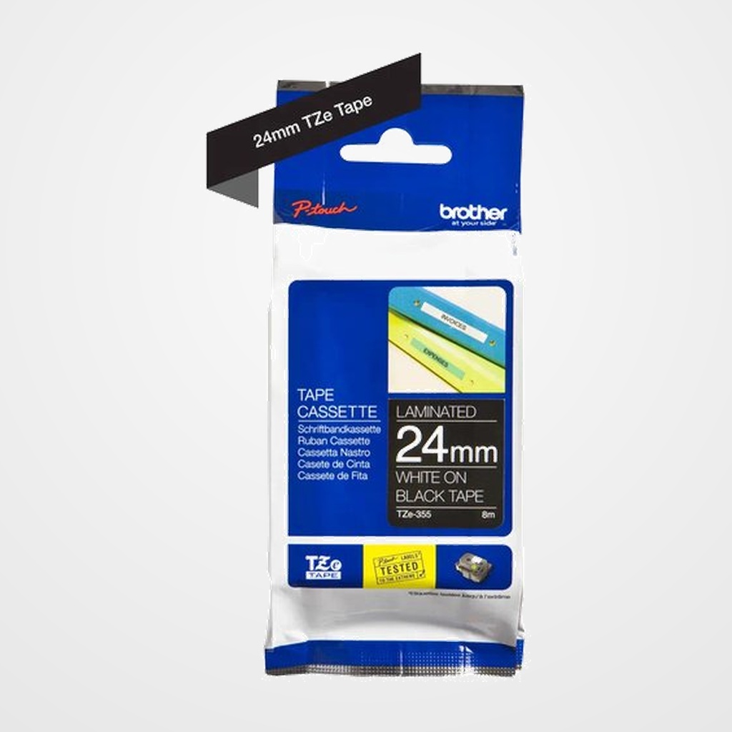 CINTA de ROTULAR BROTHER LAMINADA 8m 24mm BLANCO sobre NEGRO