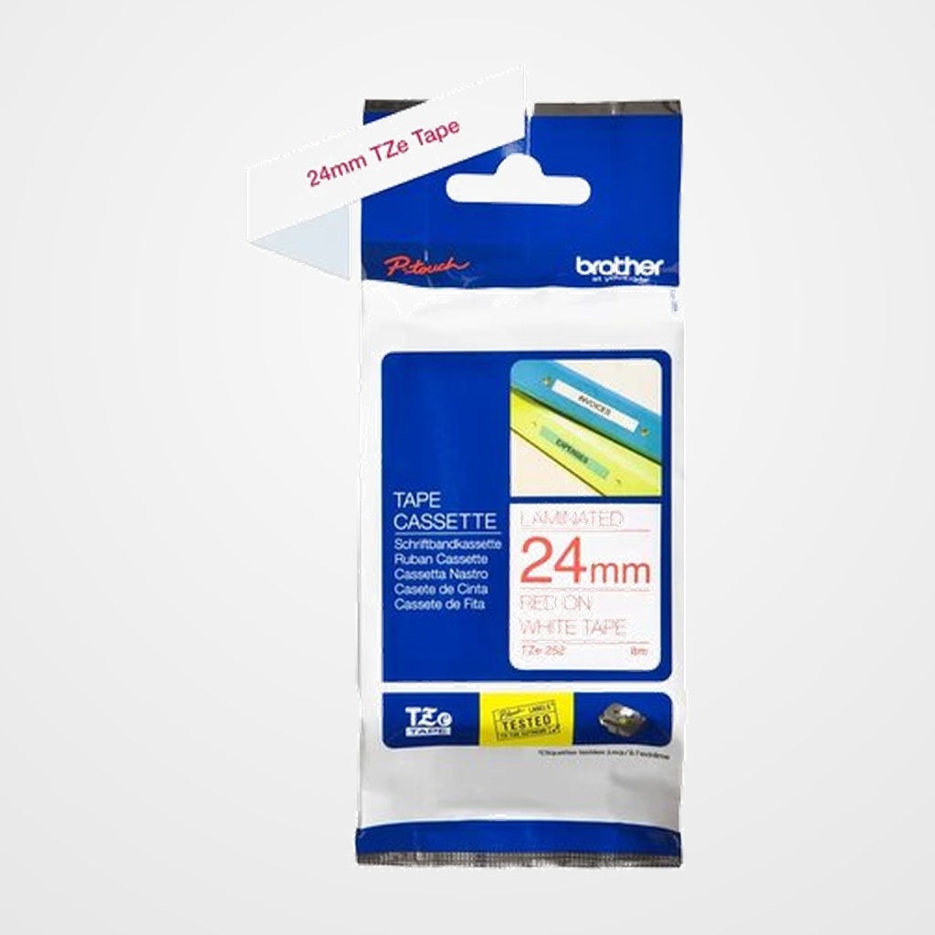 CINTA de ROTULAR BROTHER LAMINADA 8m 24mm ROJO sobre BLANCO