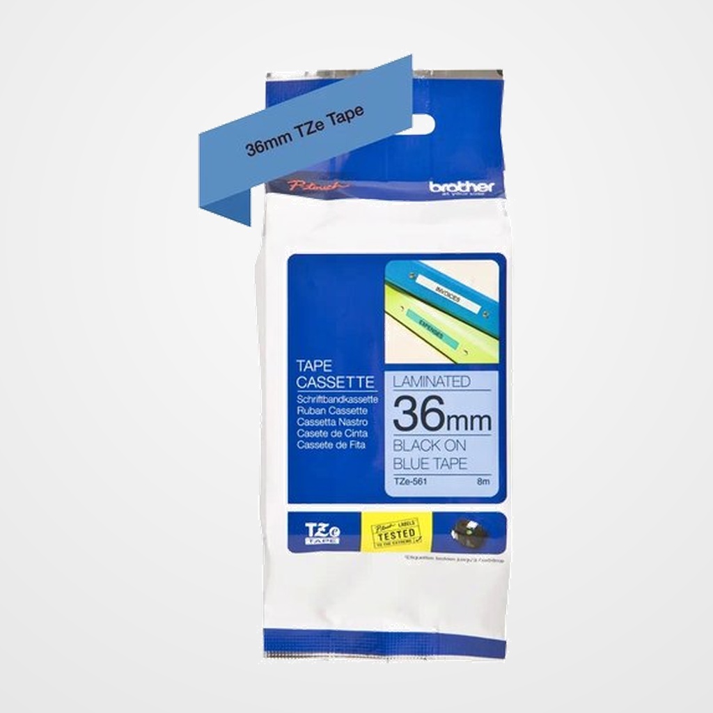 CINTA de ROTULAR BROTHER LAMINADA 8m 36mm NEGRO sobre AZUL