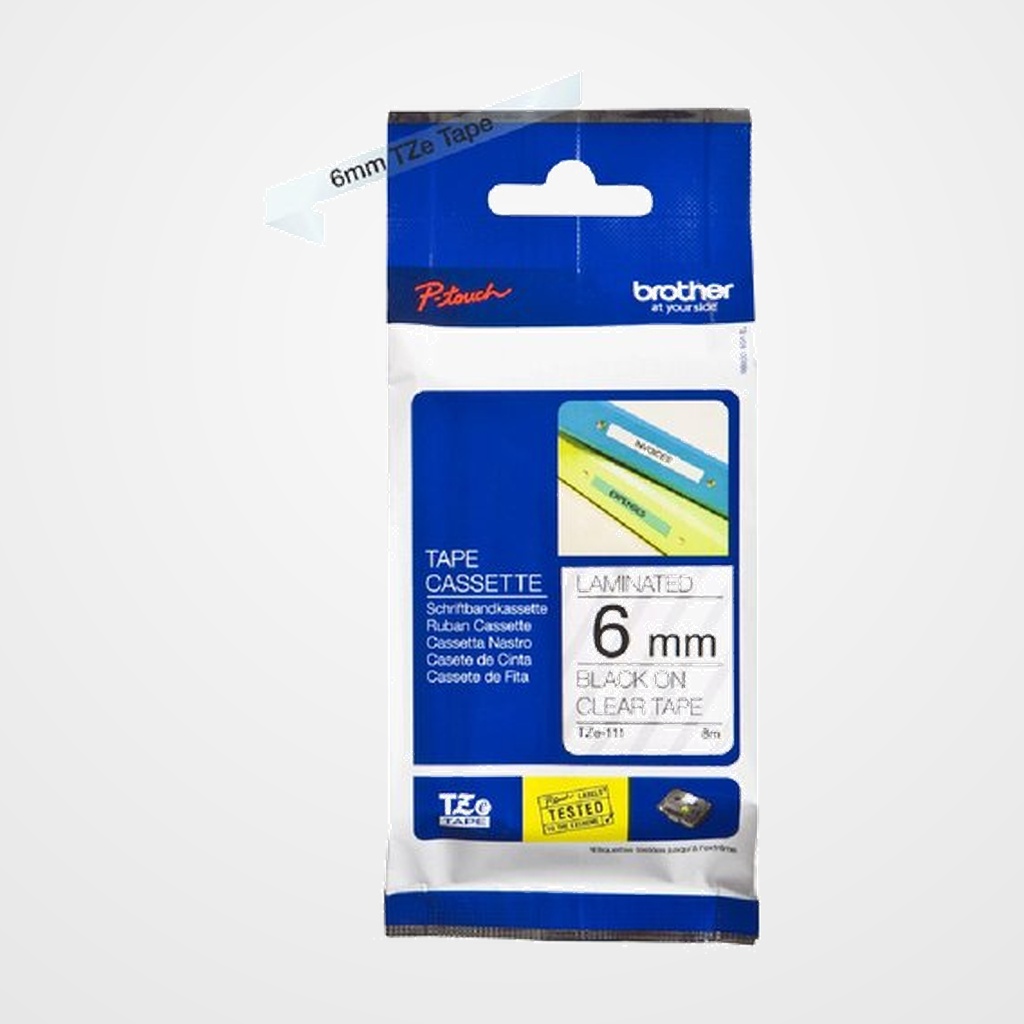 [16701173] CINTA de ROTULAR BROTHER LAMINADA 8m 6mm NEGRO sobre TRANSPARENTE