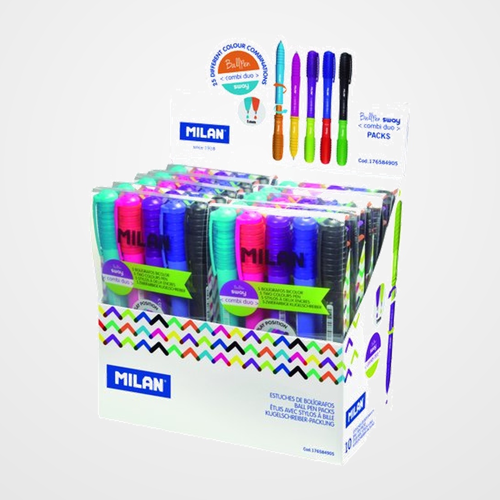 BOLIGRAFO MILAN RETRACTIL SWAY COMBI DUO ESTUCHE de 5 EXPOSITOR de 10