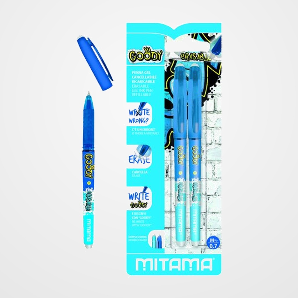 BOLIGRAFO MITAMA GOODY BORRABLE AZUL BLISTER de 2