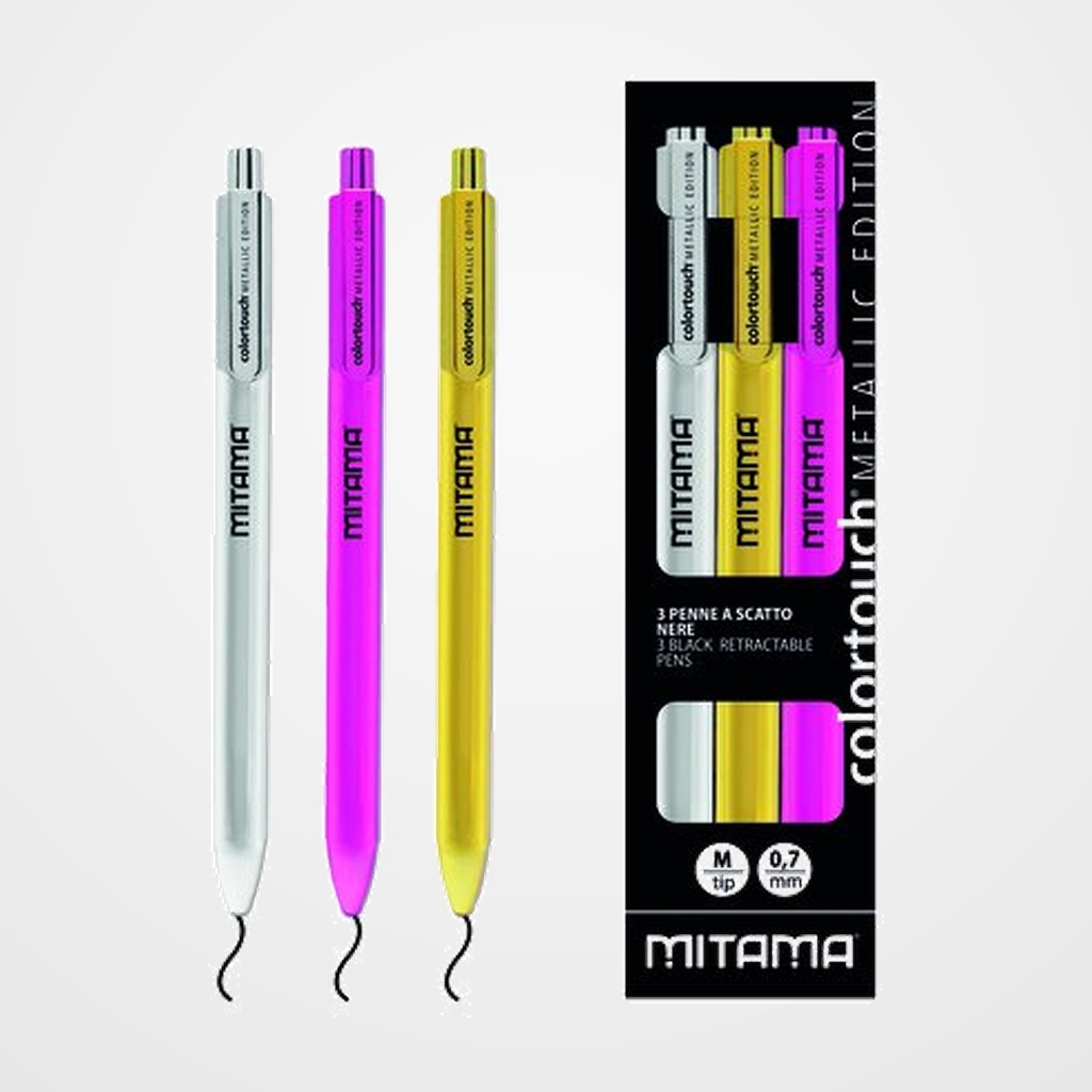 [10101970] BOLIGRAFO MITAMA RETRACTIL COLECCION METALIC SURTIDO PACK de 3 (3 col.)