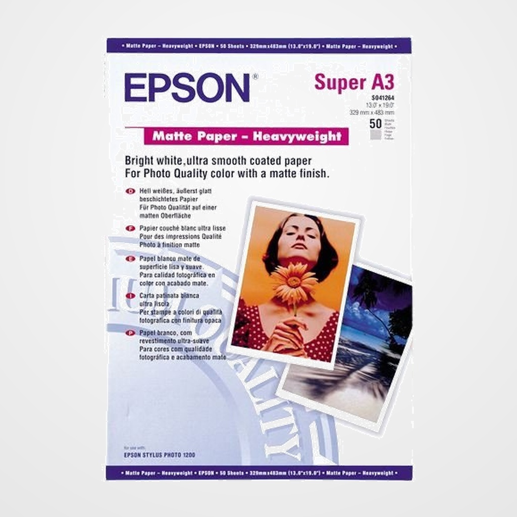 [12701157] PAPEL INKJET EPSON FOTO A3+ 167g 50h MATE GRUESO