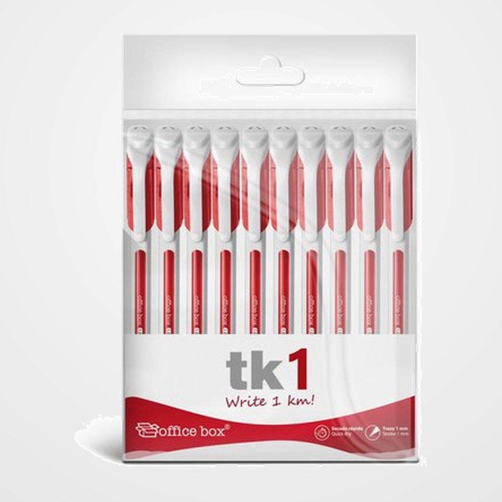 [10102182] BOLIGRAFO OFFICE BOX TK1 1mm ROJO BOLSA de 10