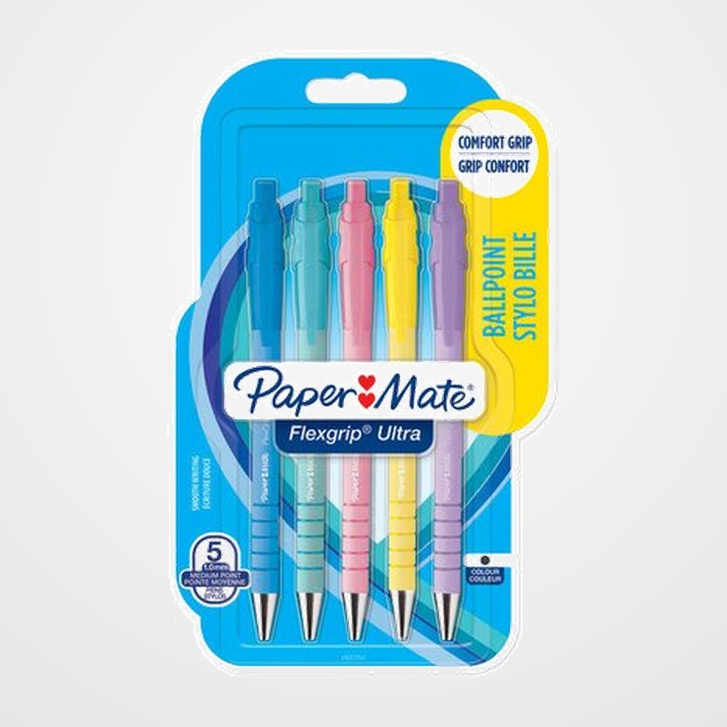 BOLIGRAFO PAPER MATE RETRACTIL FLEXGRIP  PASTEL BLISTER DE 5 (tinta negro)
