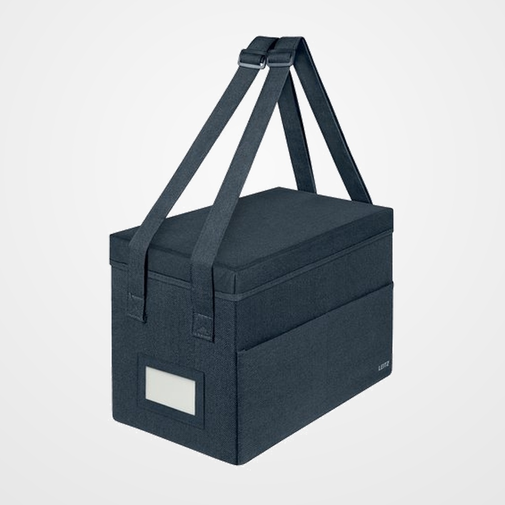 BOLSA DE TRABAJO PARA HOT DESKING COMPACTA EN TELA GRIS TERCIOPELO CON TAPA