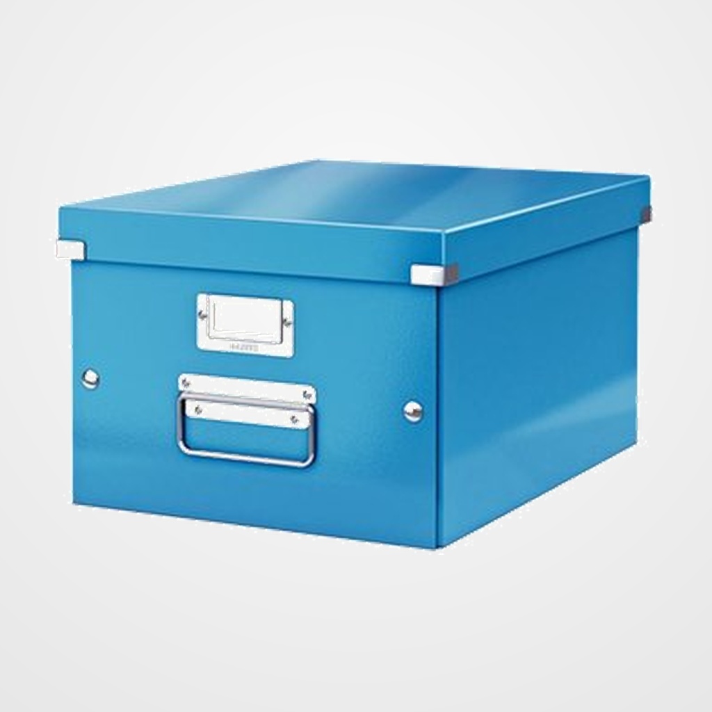 CAJA PARA ALMACENAMIENTO LEITZ CLICK&STORE 85% CARTON RECICLADO 16 LITROS MEDIANA 281x200x369 mm AZUL