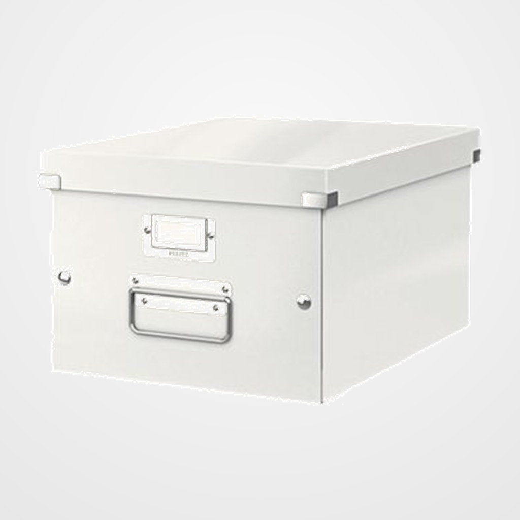 CAJA PARA ALMACENAMIENTO LEITZ CLICK&STORE 85% CARTON RECICLADO 16 LITROS MEDIANA 281x200x369 mm BLANCO