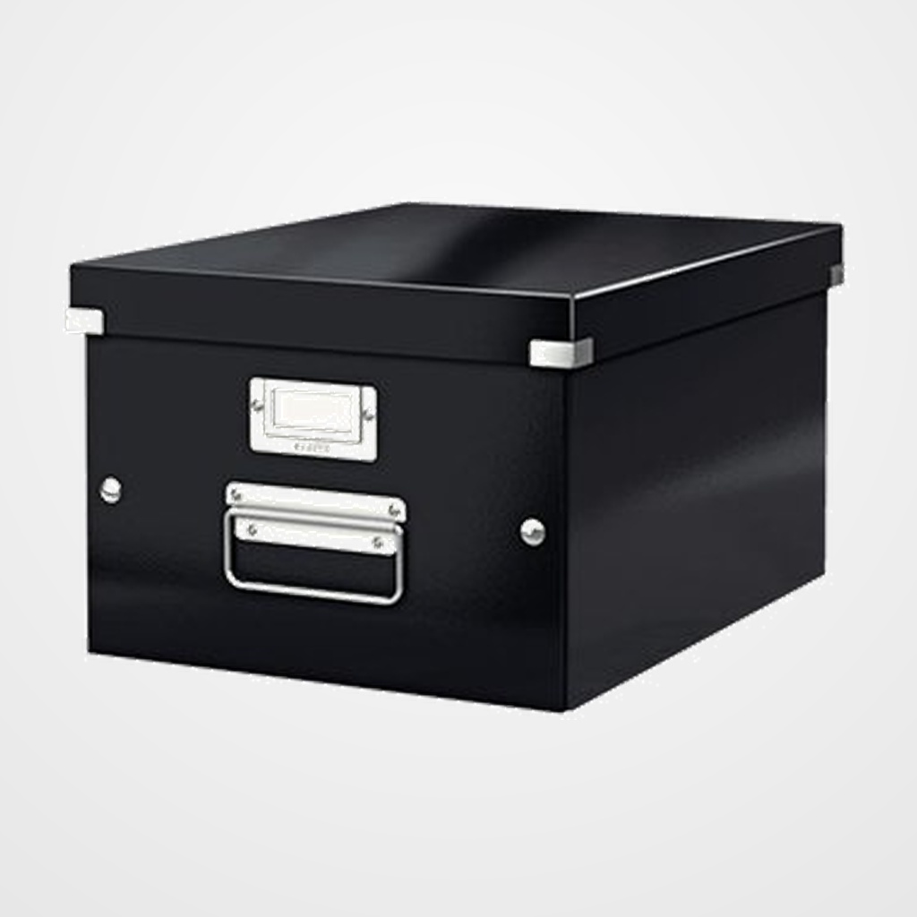 CAJA PARA ALMACENAMIENTO LEITZ CLICK&STORE 85% CARTON RECICLADO 16 LITROS MEDIANA 281x200x369 mm NEGRO