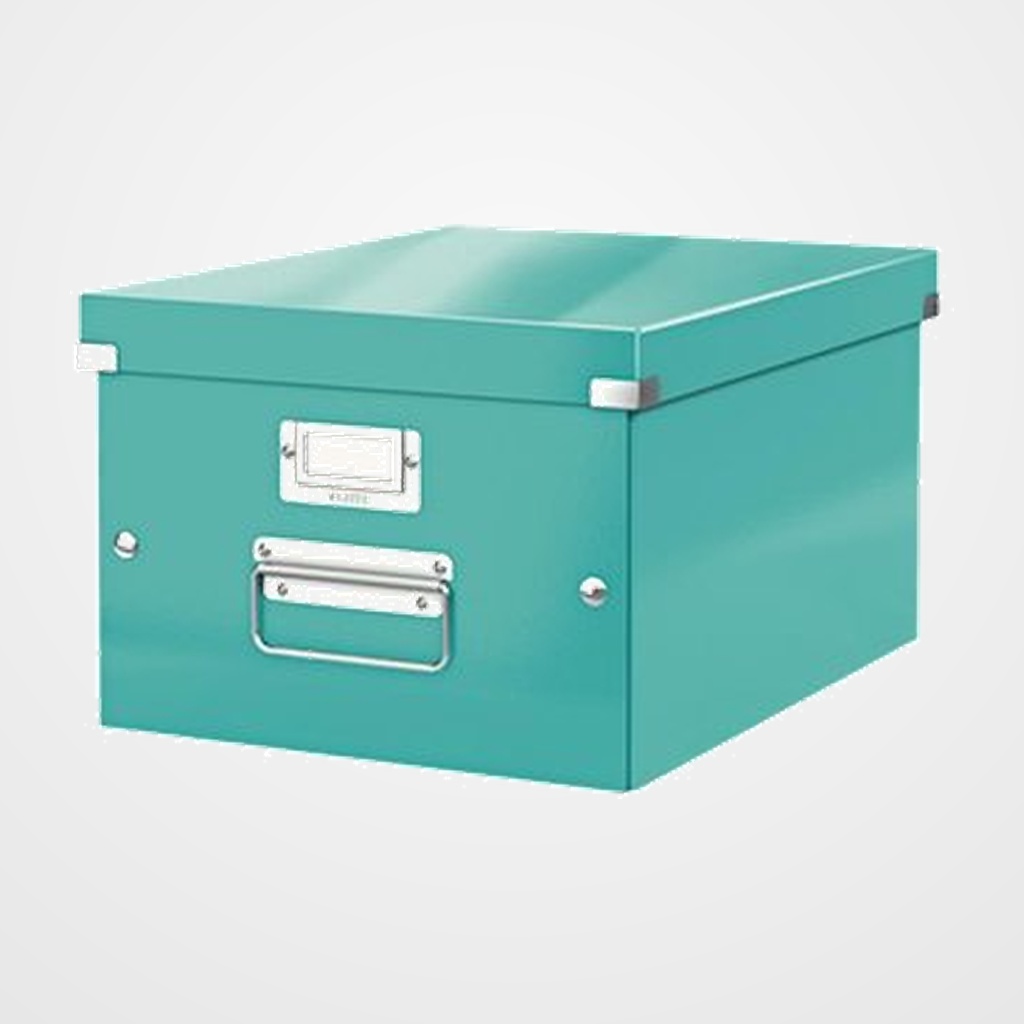 CAJA PARA ALMACENAMIENTO LEITZ CLICK&STORE 85% CARTON RECICLADO 16 LITROS MEDIANA 281x200x369 mm TURQUESA