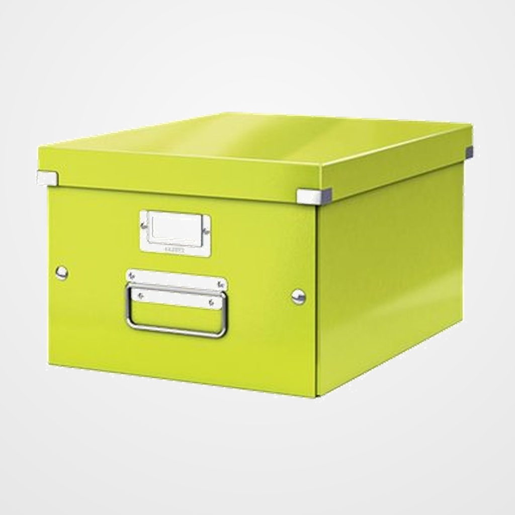 CAJA PARA ALMACENAMIENTO LEITZ CLICK&STORE 85% CARTON RECICLADO 16 LITROS MEDIANA 281x200x369 mm VERDE