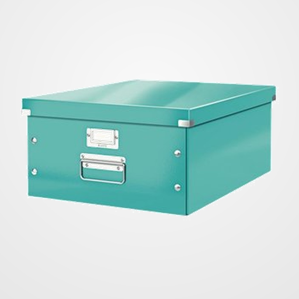 CAJA PARA ALMACENAMIENTO LEITZ CLICK&STORE 85% CARTON RECICLADO 29 LITROS GRANDE 369x200x484 mm TURQUESA