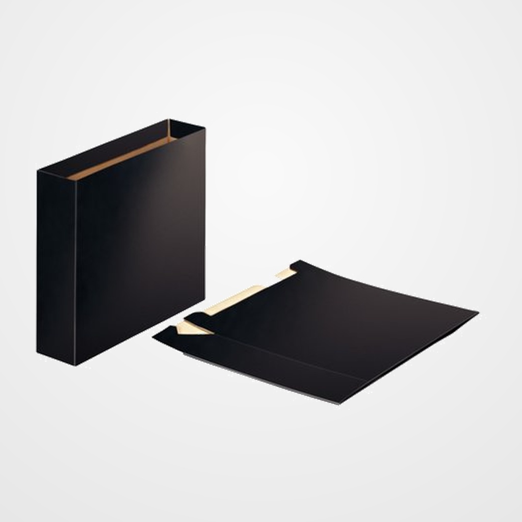 CAJA para ARCHIVADOR ESSELTE CARTON JASPEADO Fº 75mm NEGRO BRILLANTE