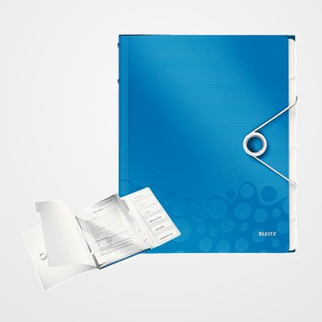 CARPETA CLASIFICADORA LEITZ WOW A4 PP 12 SEPARAD.con GOMA AZUL METALIZADO
