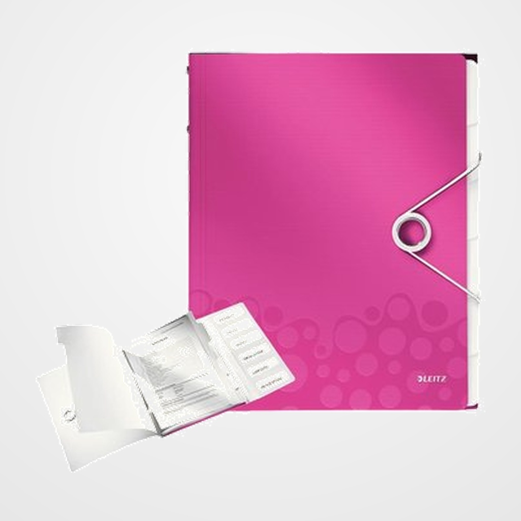 CARPETA CLASIFICADORA LEITZ WOW A4 PP 12 SEPARAD.con GOMA FUCSIA METALIZADO