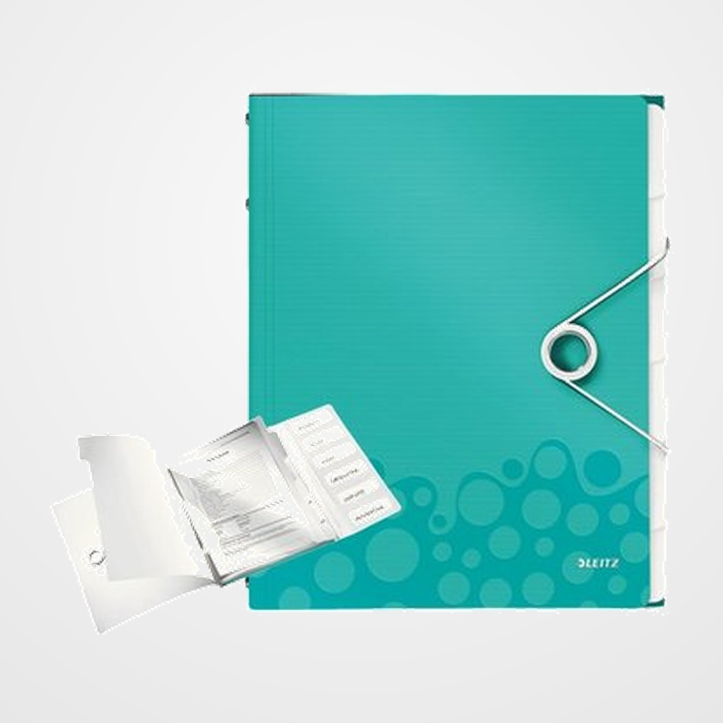 CARPETA CLASIFICADORA LEITZ WOW A4 PP 12 SEPARAD.con GOMA TURQUESA METALIZADO