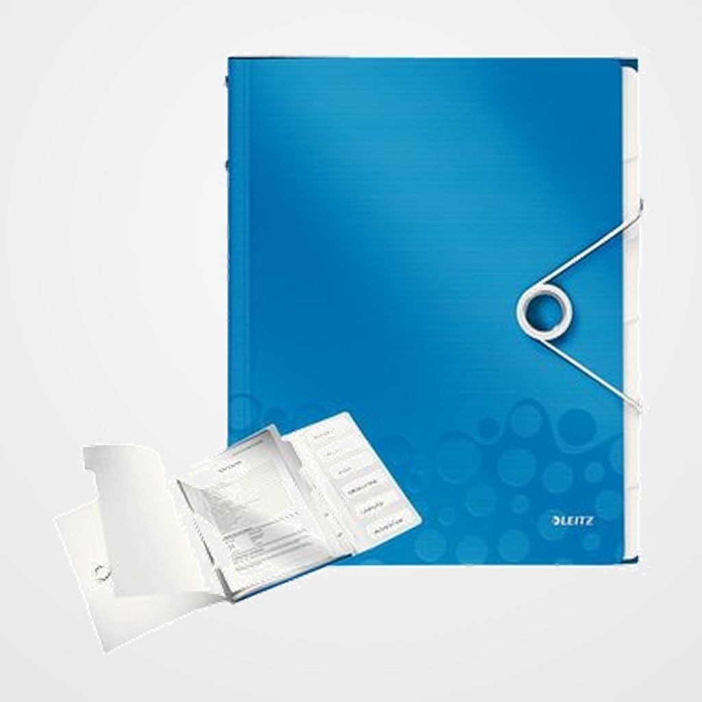 CARPETA CLASIFICADORA LEITZ WOW A4 PP 6 SEPARAD.con GOMA AZUL METALIZADO