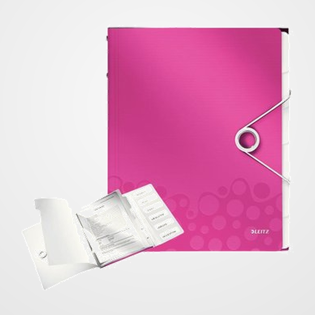 CARPETA CLASIFICADORA LEITZ WOW A4 PP 6 SEPARAD.con GOMA FUCSIA METALIZADO