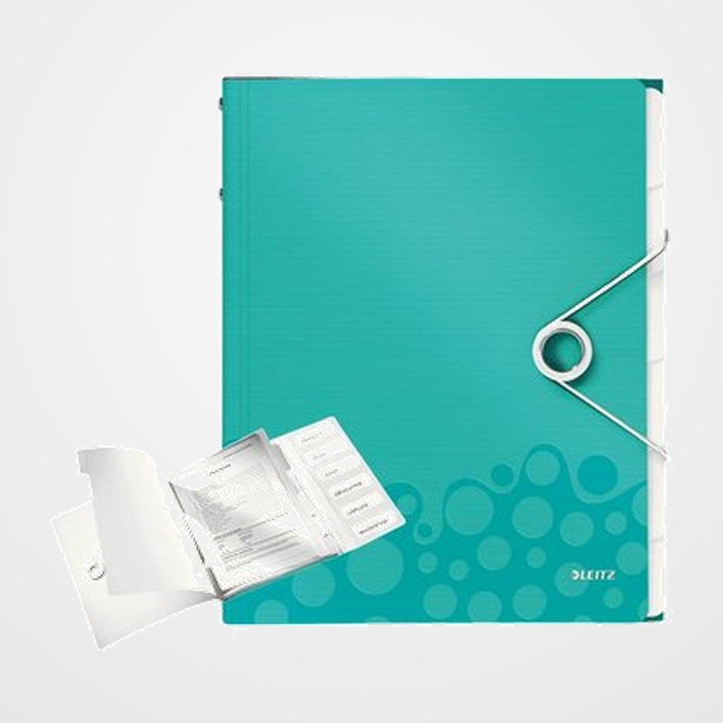CARPETA CLASIFICADORA LEITZ WOW A4 PP 6 SEPARAD.con GOMA TURQUESA METALIZADO