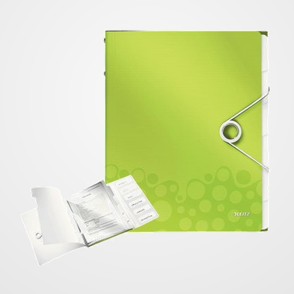 CARPETA CLASIFICADORA LEITZ WOW A4 PP 6 SEPARAD.con GOMA VERDE METALIZADO