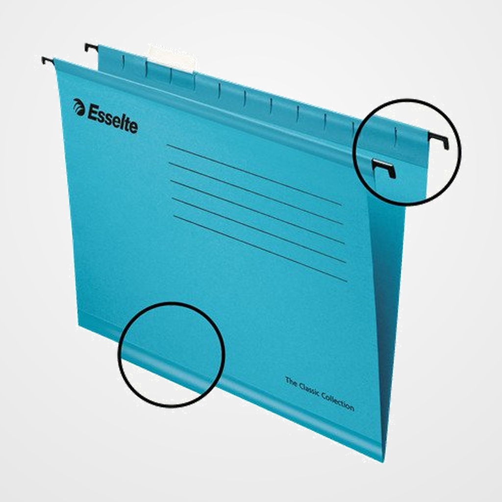 CARPETA COLGANTE ESSELTE cart.visor SUPERIOR FLEXB. V  PENDAFLEX color 210g A4 AZUL PACK de 25