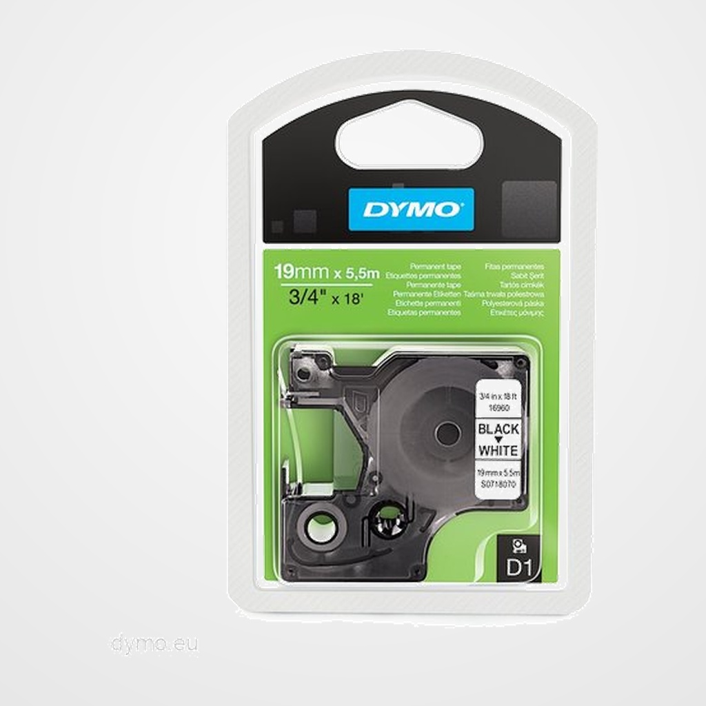 CINTA de ROTULAR DYMO LM D1 POLYESTER 5,5m 12mm NEGRO sobre BLANCO