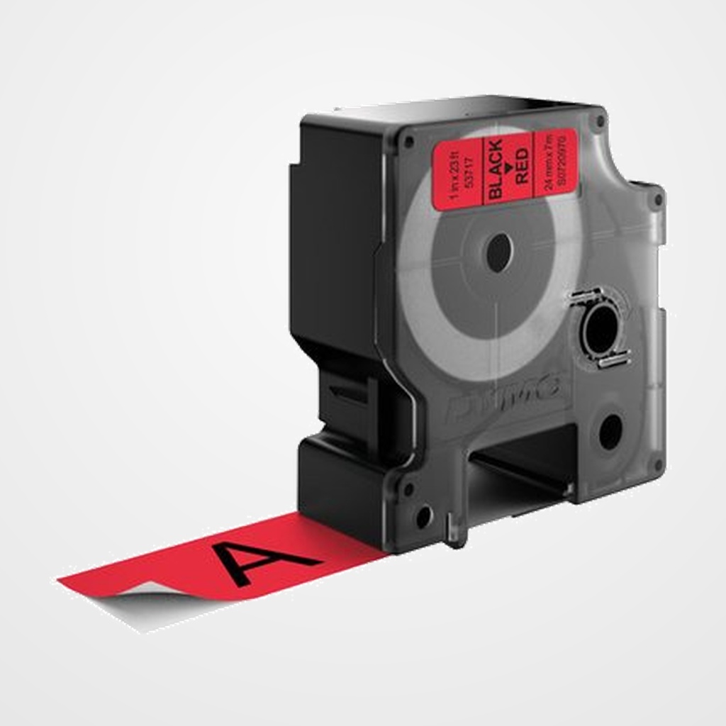 CINTA de ROTULAR DYMO LM D1 7m 24mm NEGRO sobre ROJO