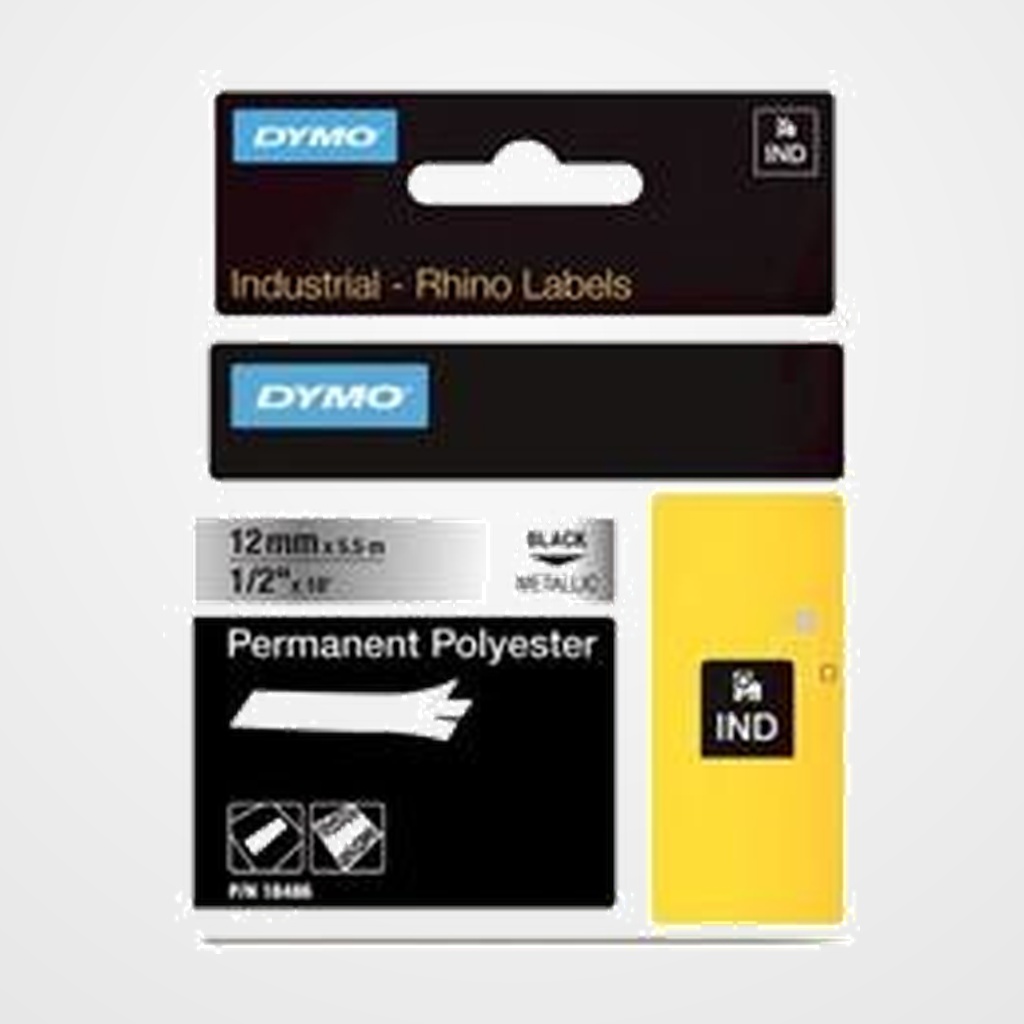 CINTA de ROTULAR DYMO RHINO ID1 POLYESTER 5,5m  12mm PLATA (18486)