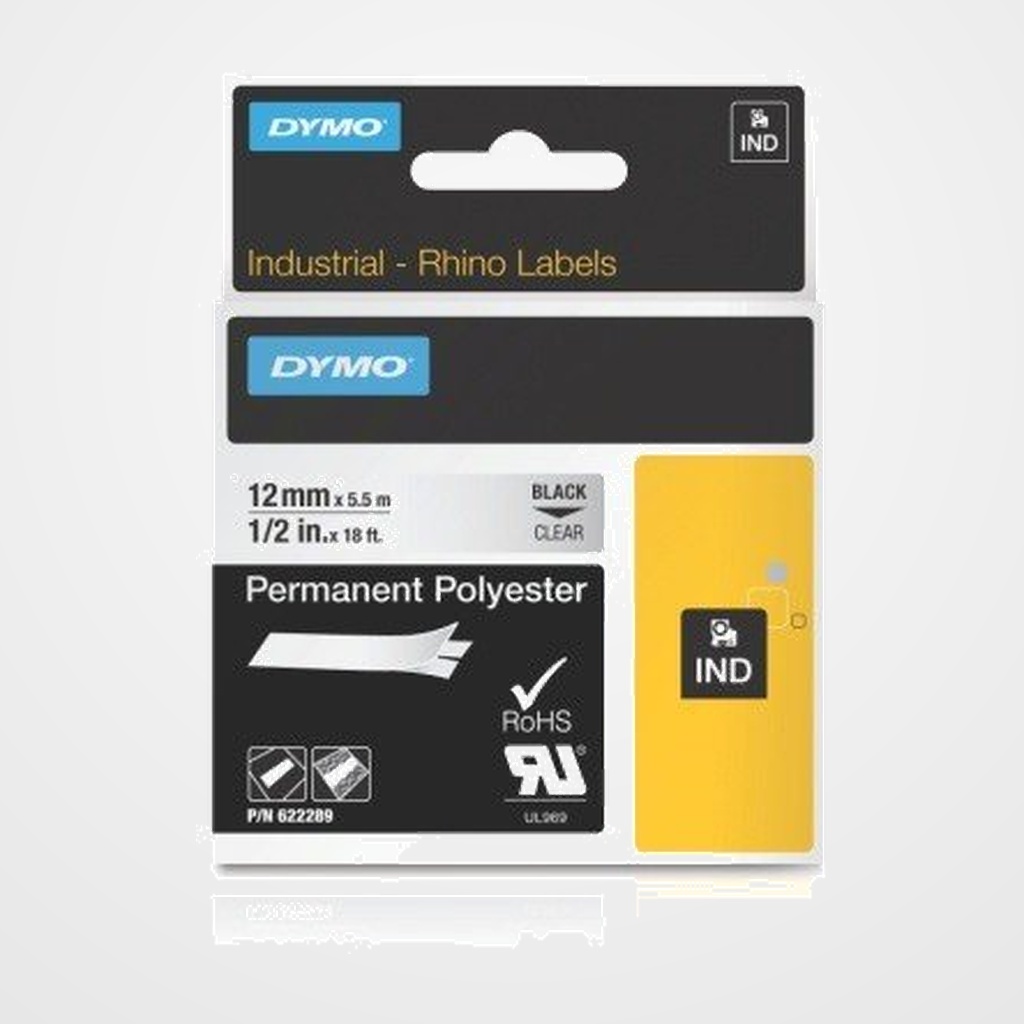 CINTA de ROTULAR DYMO RHINO ID1 POLYESTER 5,5m  12mm TRANSPARENTE (622289)