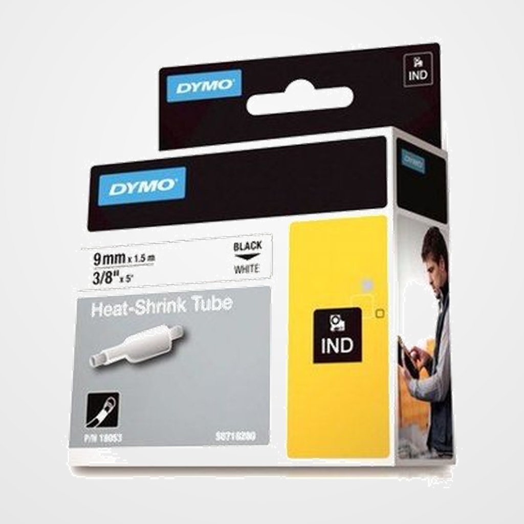CINTA de ROTULAR DYMO RHINO ID1 TERMO RETRACTIL 1,5m 9mm NEGRO sobre BLANCO (18053)