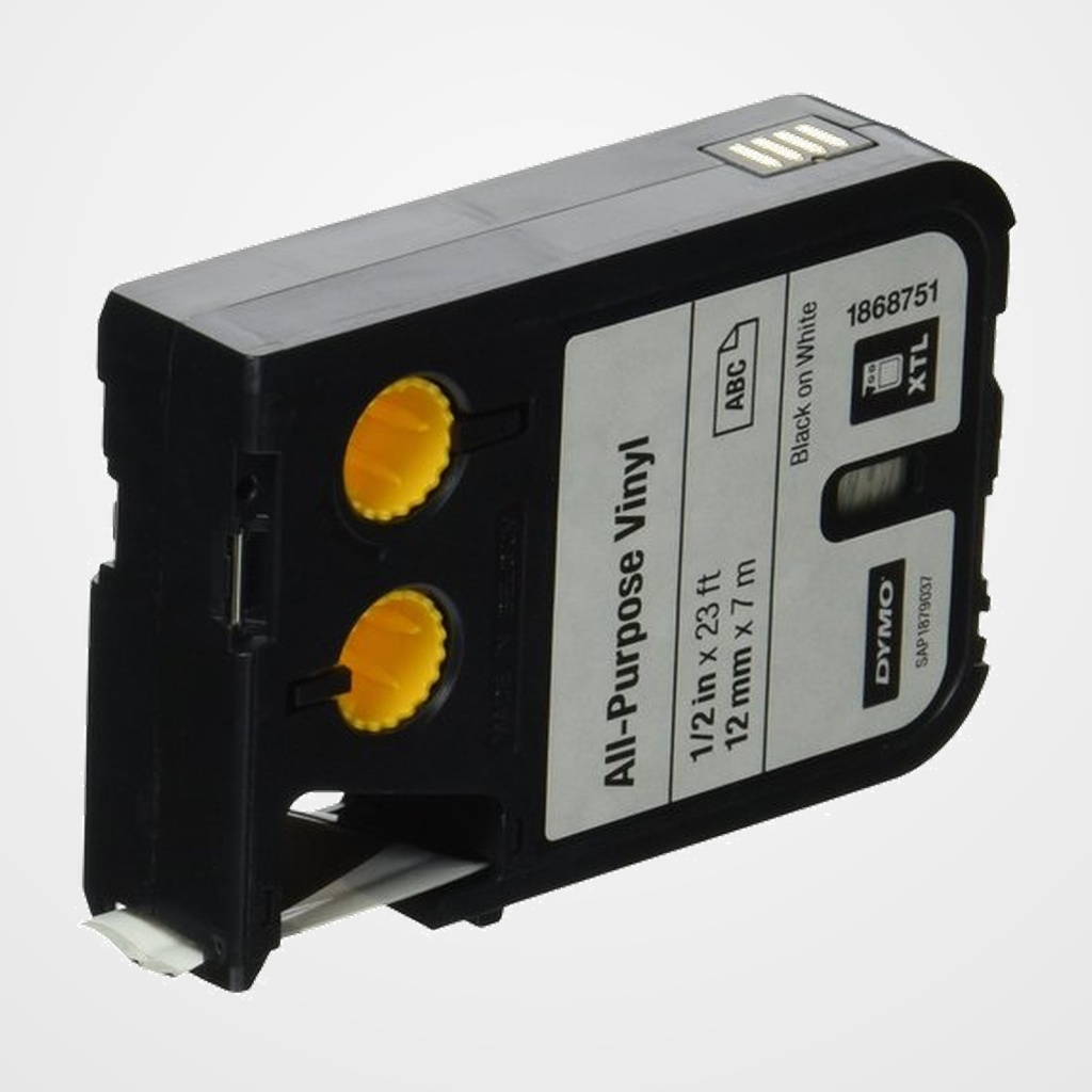 CINTA de ROTULAR DYMO XTL VINILO 12mm NEGRO sobre BLANCO