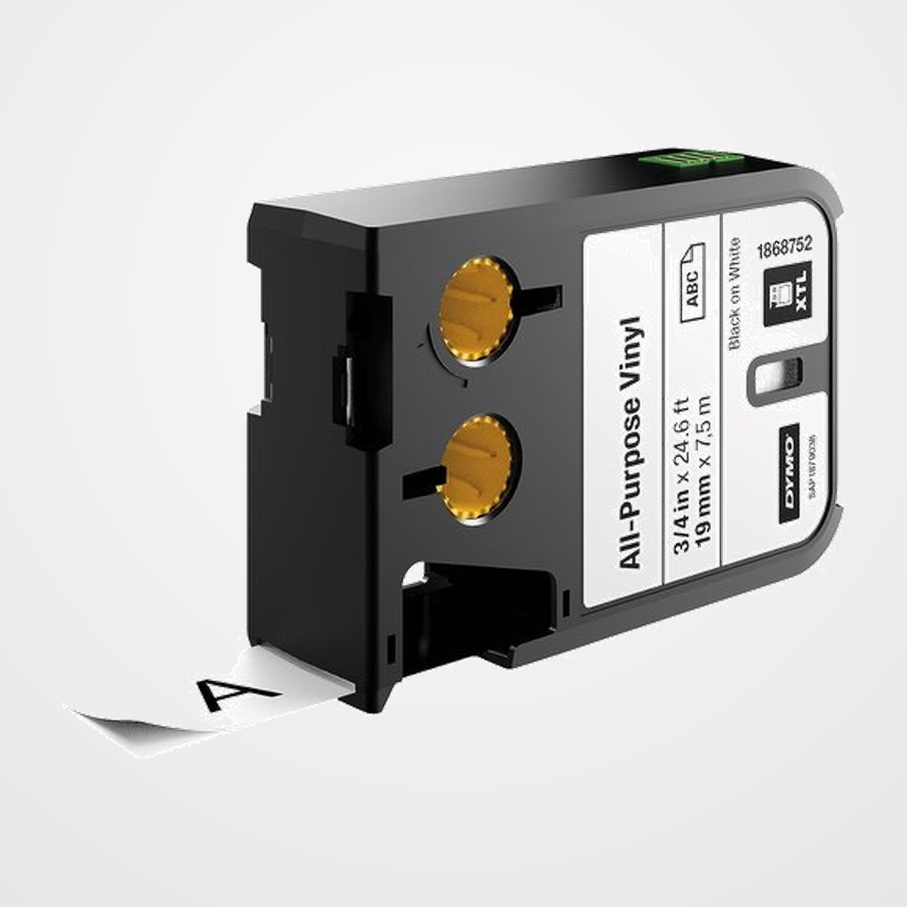 CINTA de ROTULAR DYMO XTL VINILO 19mm NEGRO sobre BLANCO