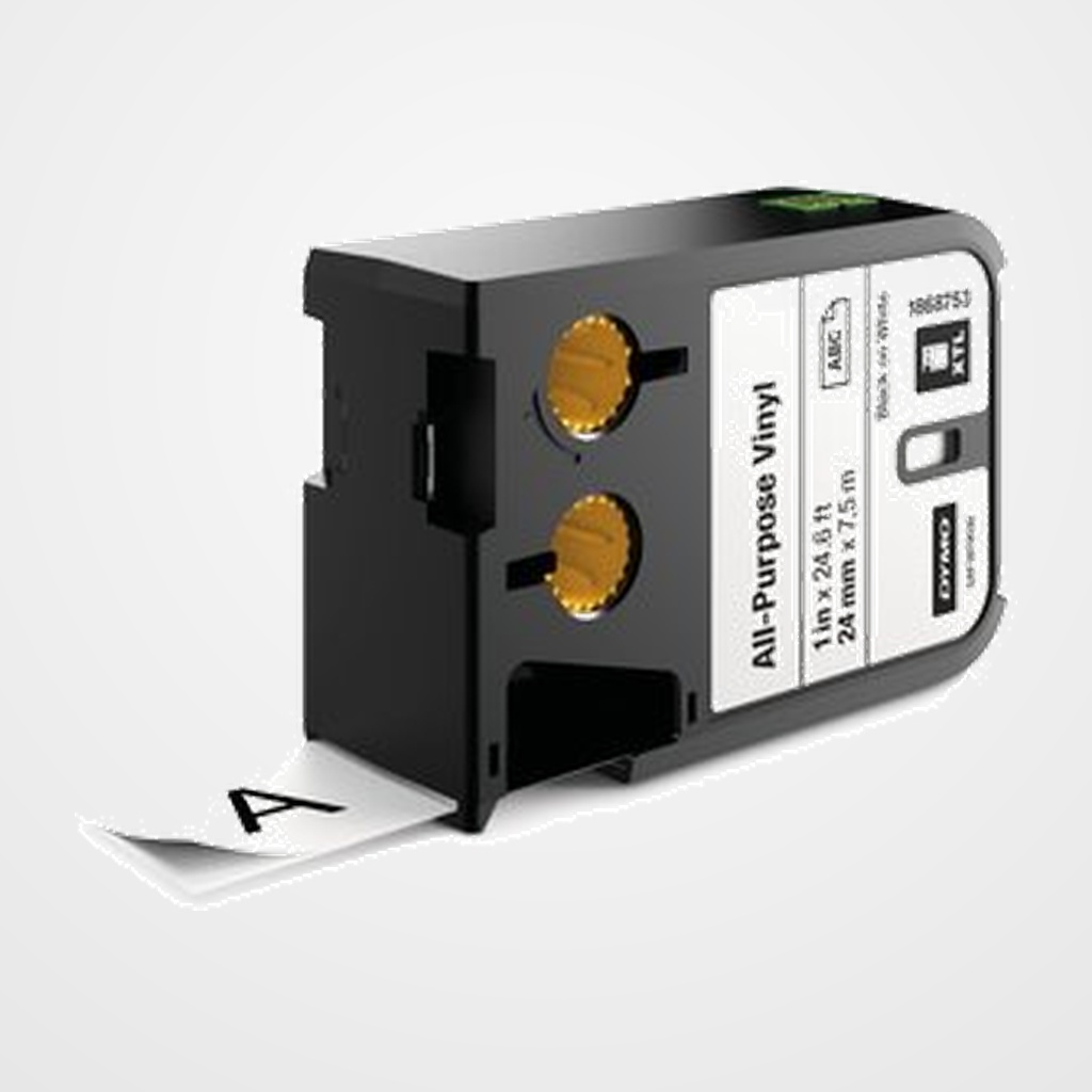 CINTA de ROTULAR DYMO XTL VINILO 24mm NEGRO sobre BLANCO