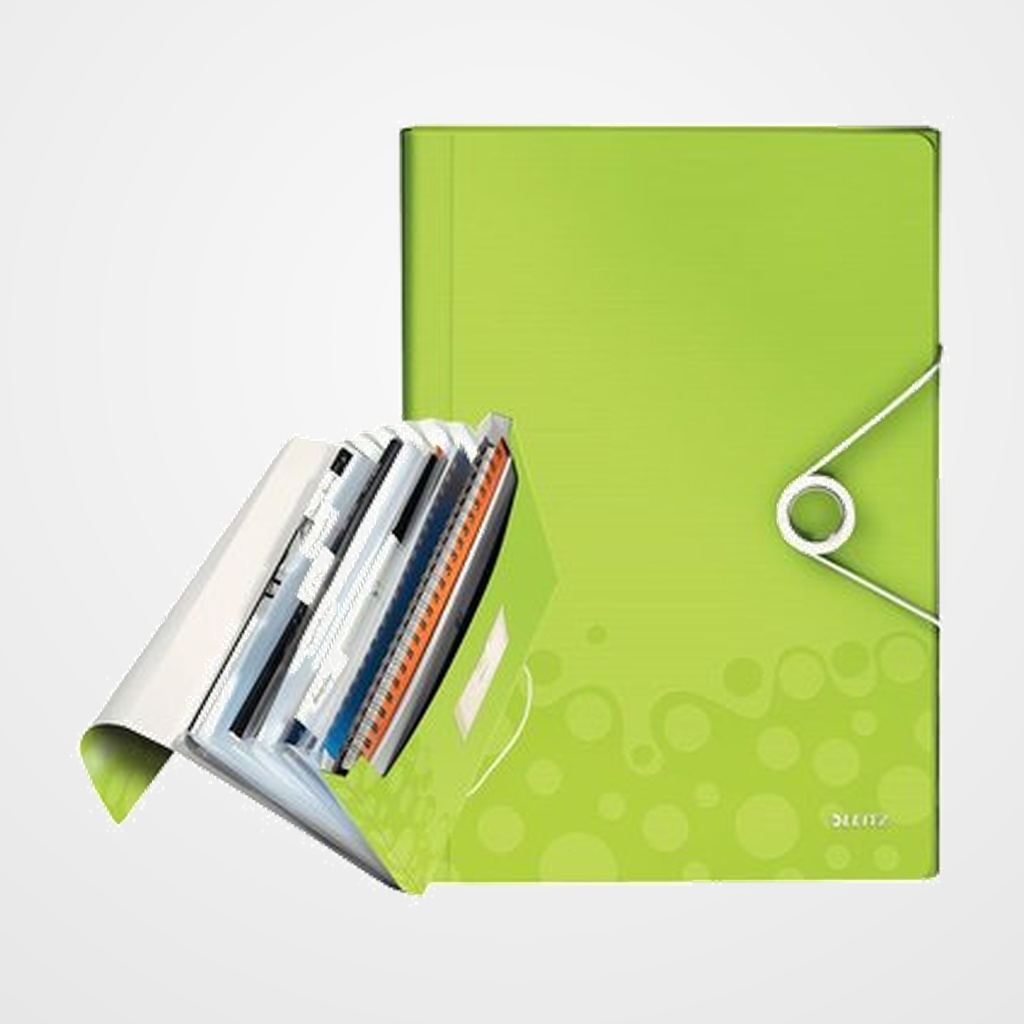 CLASIFICADOR ACORDEON LEITZ WOW PP A4 6 SEPARAD. VERDE METALIZADO