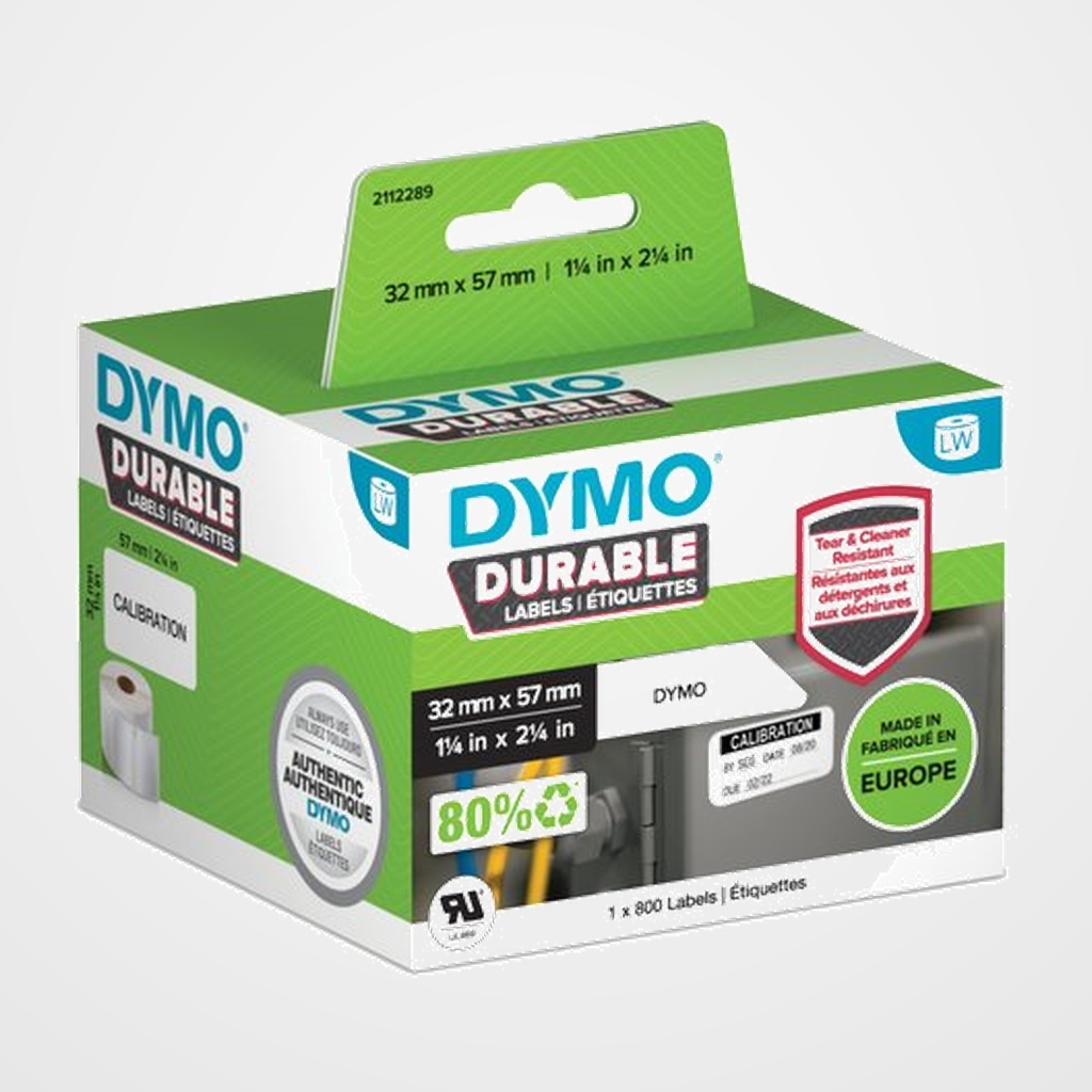 ETIQUETAS DYMO DURABLE LABEL WRITER INDUSTRIAL  57x32 mm ROLLO 800 uds. BLANCAS