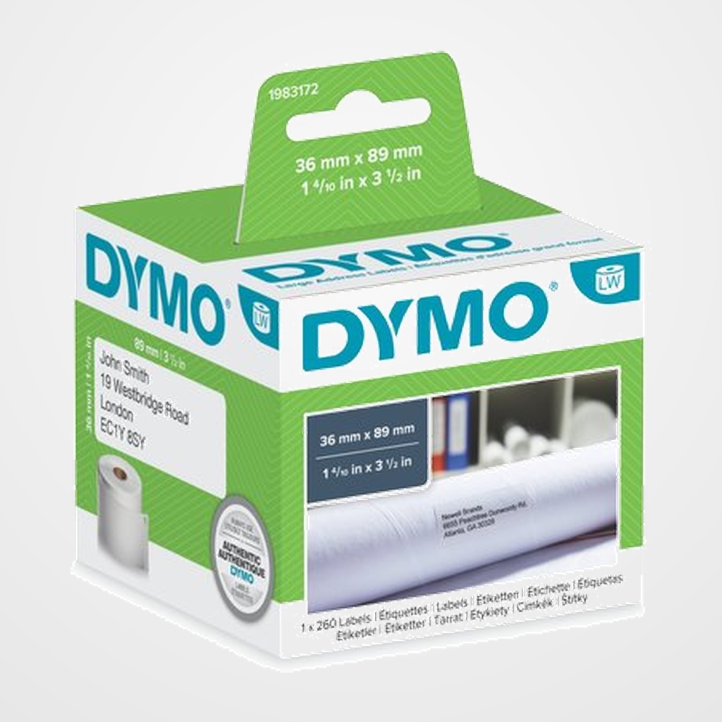 ETIQUETAS DYMO LABEL WRITER 36x89 mm ROLLO 260 uds. PAPEL BLANCO DIRECCION