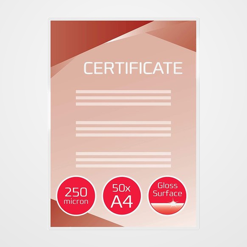 FUNDA PLASTIFICAR GBC A4 250µ BRILLO PAQUETE de 50