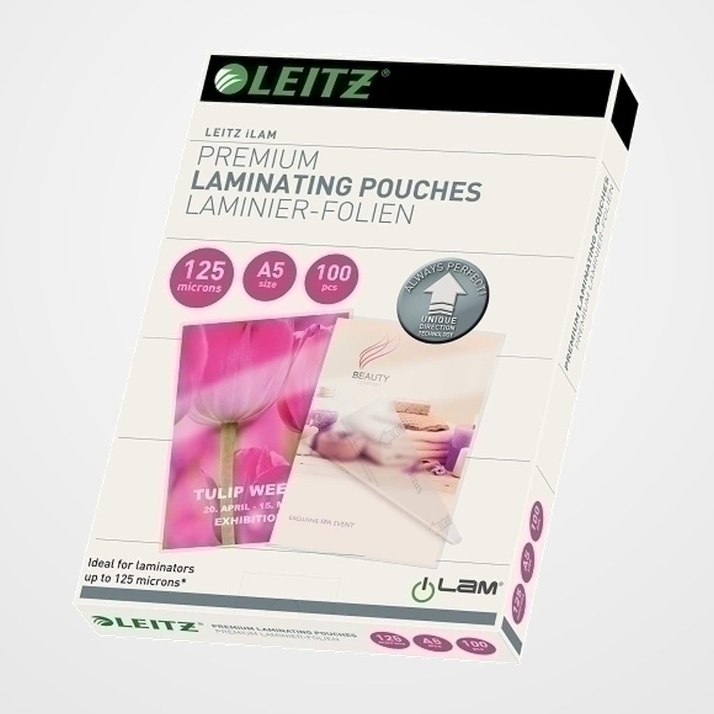 FUNDA PLASTIFICAR LEITZ 150x210 (A5) 125µ PAQUETE de 100