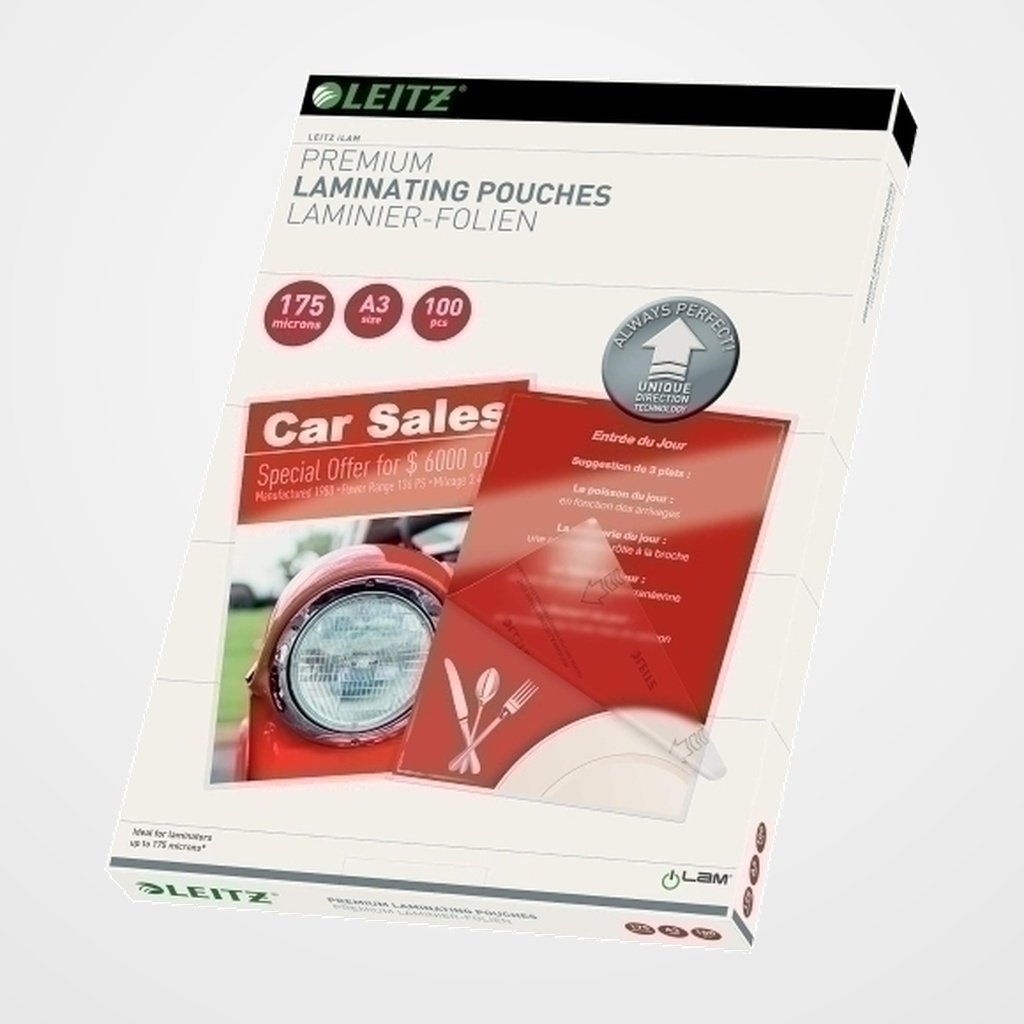 FUNDA PLASTIFICAR LEITZ 303x426 (A3) 175µ PAQUETE de 100