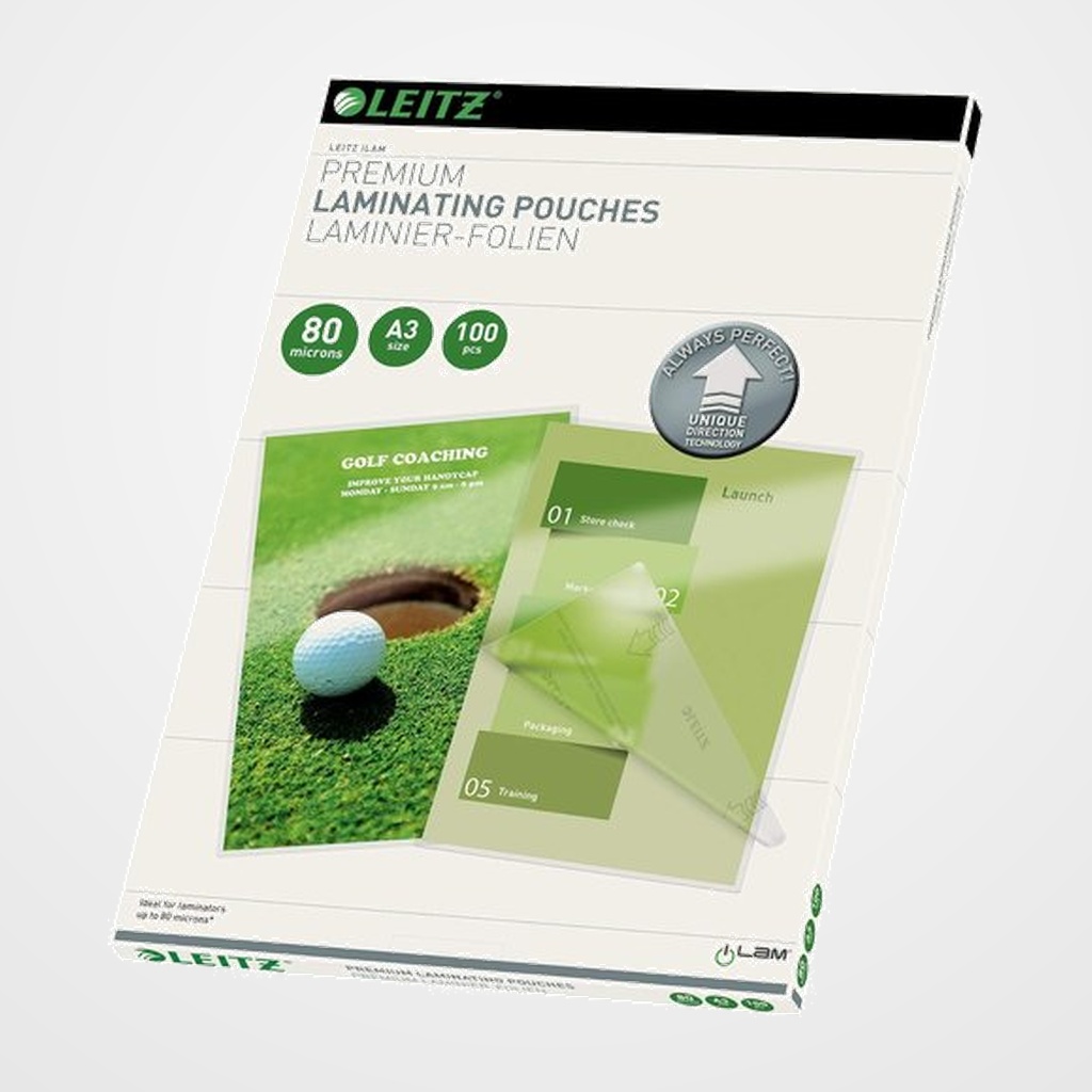 FUNDA PLASTIFICAR LEITZ 310x460 (A3) 80µ PAQUETE de 100