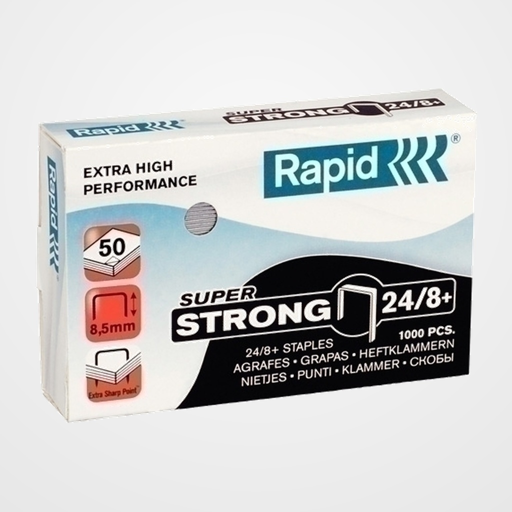 GRAPAS RAPID SUPER STRONG 24/8+ mm. GALVANIZADAS caja de 1000