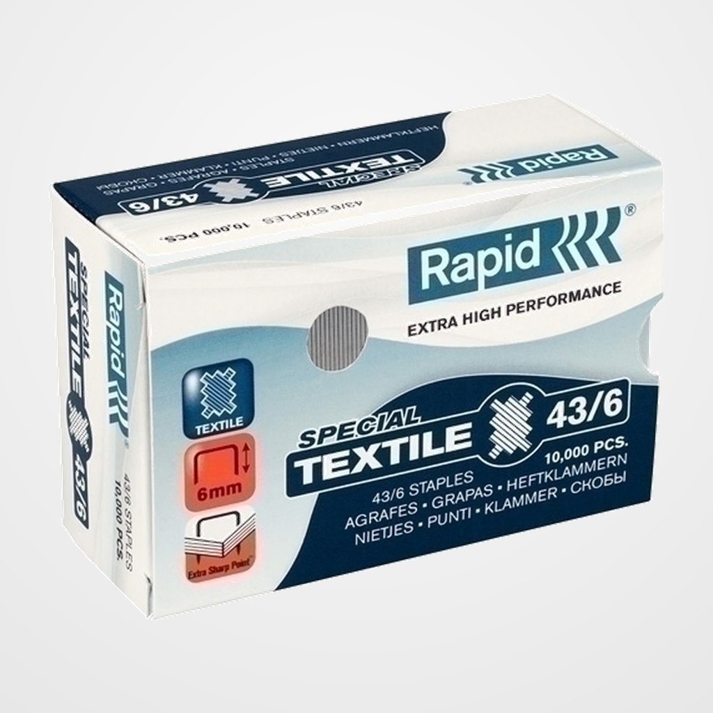 GRAPAS RAPID TEXTIL SUPER STRONG 43/6 mm. GALVANIZADAS caja de 10000
