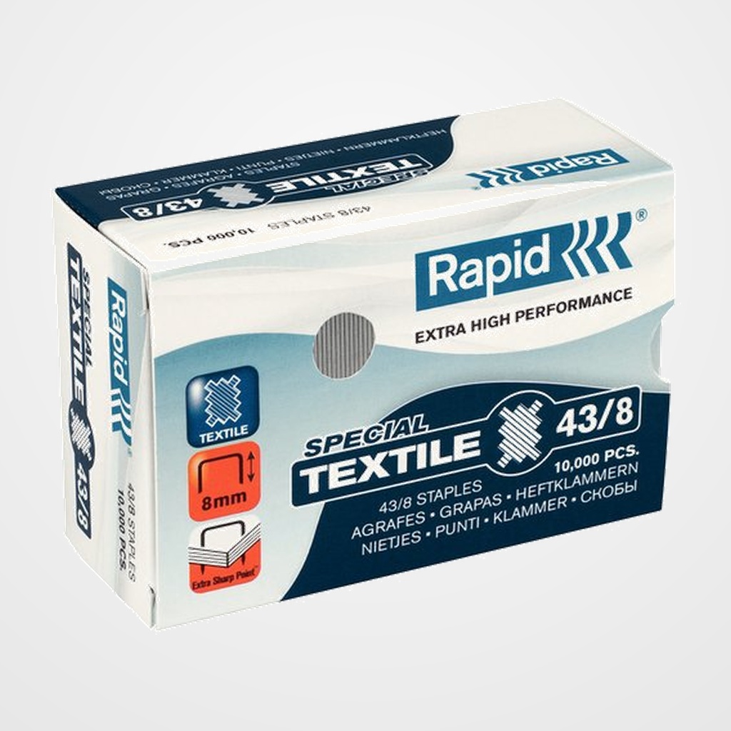 GRAPAS RAPID TEXTIL SUPER STRONG 43/8 mm. GALVANIZADAS caja de 10000