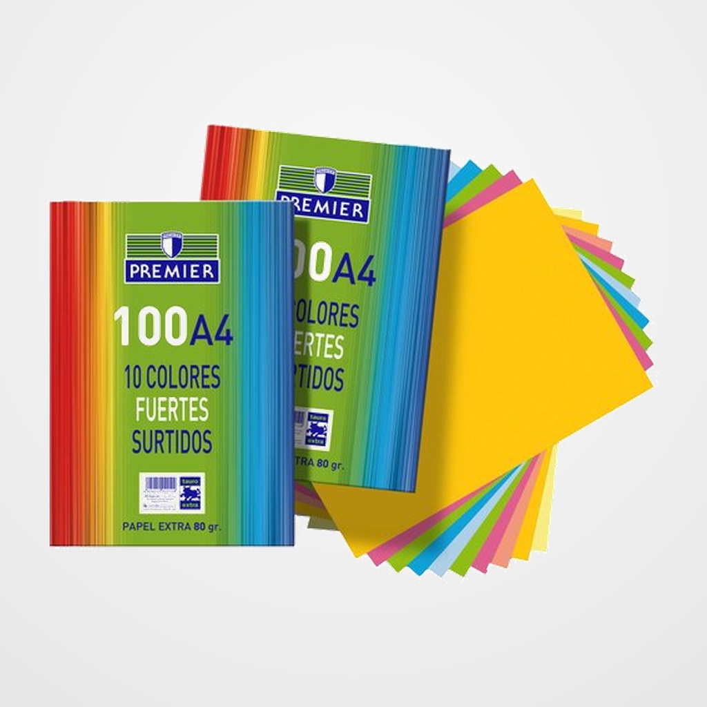PAPEL de COLOR A4 PREMIER 80g 100h SURTIDO FUERTE (10x 10 colores)